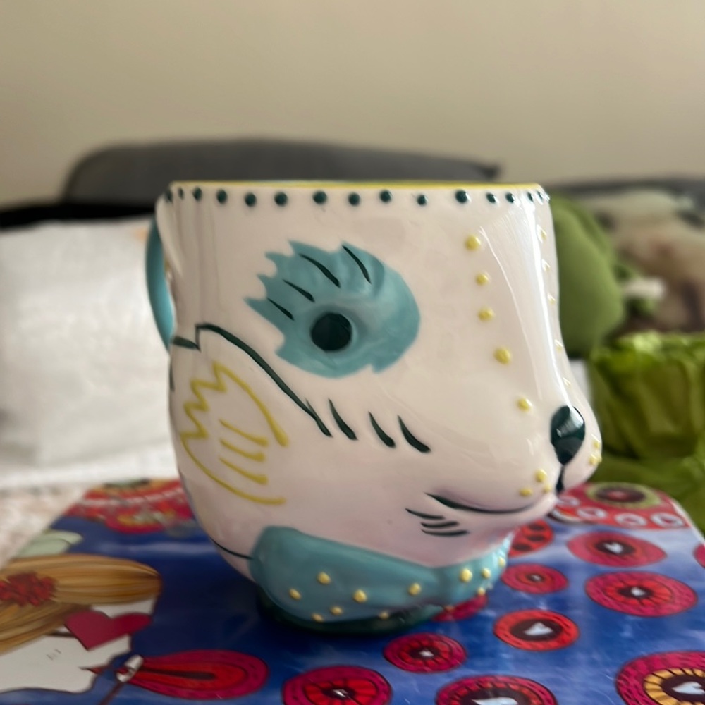Cute “his” rabbit Anthropologie ceramic mug, used but good as new! 🐰💚💙💛